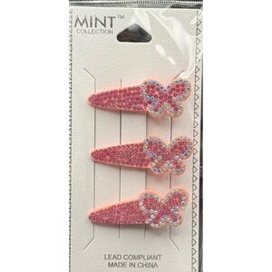 Mint Collection Kids Pink Rhinestone‎ Butterfly Hair Clips Set of 3 Alligator